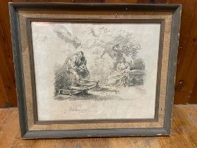 G. Morlane 1791 black and white print mounted in wooden frame {52 cm H x 62 cm W}.