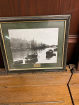 River Liffey 1940 black and white print in wooden frame.