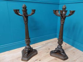 Pair of exceptional quality bronze six branch candelabras on reeded column decorated with acanthus