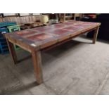 Good quality painted ironwood kitchen table raised on square legs {80 cm H x 300 cm W x 120 cm D}.
