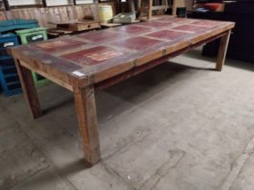 Good quality painted ironwood kitchen table raised on square legs {80 cm H x 300 cm W x 120 cm D}.