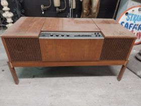 Mid-century teak His Masters Voice record player {50 cm H x 100 cm W x47 cm D}.