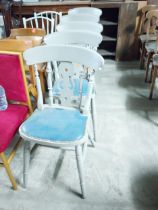 Set of five painted pine County Kitchen chairs with vinyl upholstered and metal studded seats {87 cm