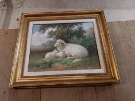 Oleograph Sheep mounted in gilt frame {60 cm H x 70 cm W x cm D}.