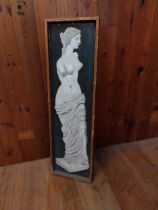 Resin wall plaque mounted in pine frame depicting Venus De Milo {96 cm H x 27 cm D}.
