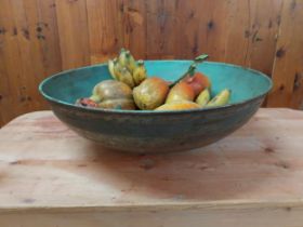 Painted metal fruit bowl - fruit not included {16 cm H x 47 cm W x 47 cm D}.