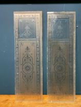 Pair of Edwardian etched glass panels {120cm H x 36cm W}