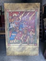 Hand painted wooden panel Knight scenes featured in Brave Heart Film {237 cm H x 153 cm W}.