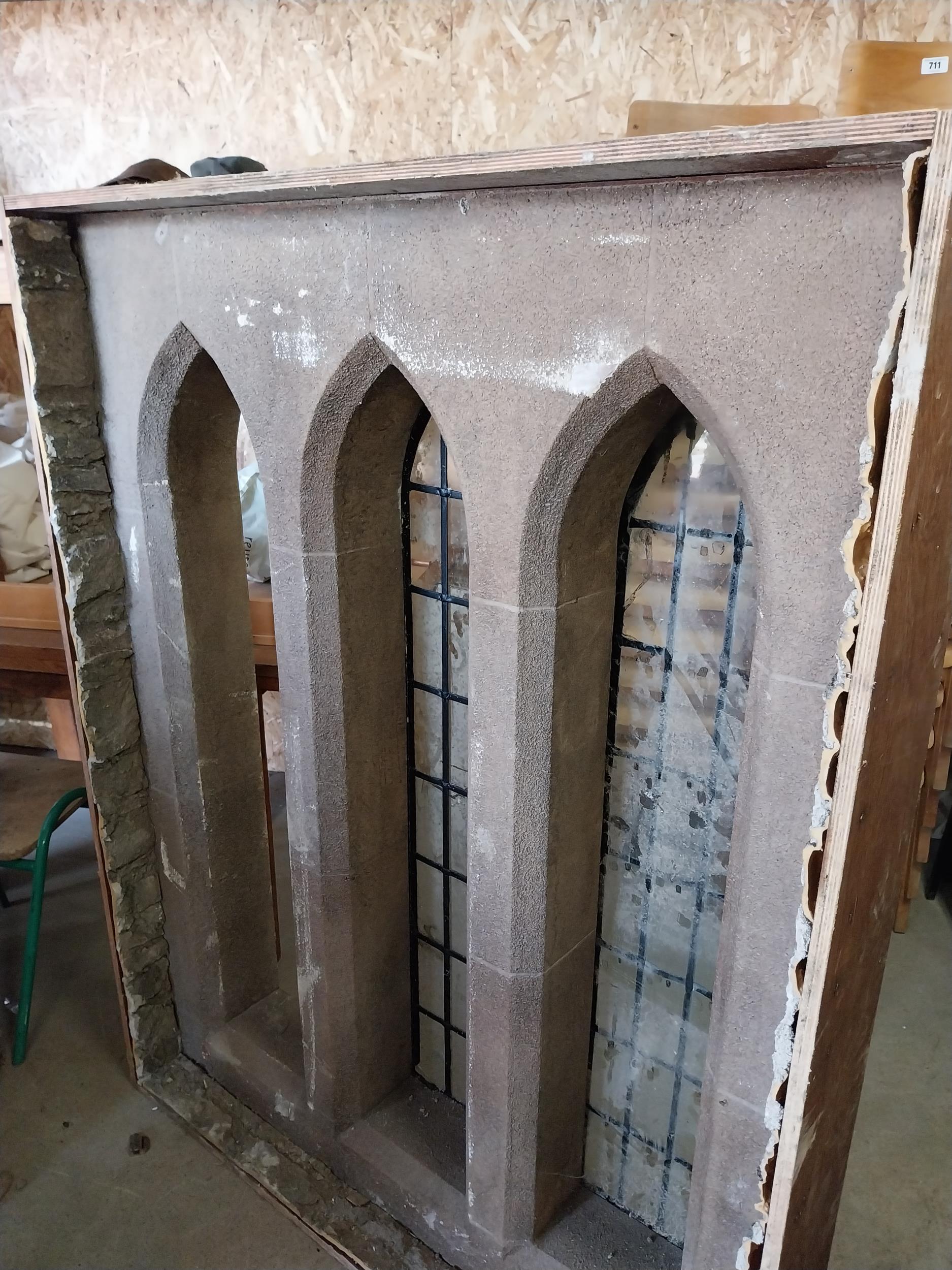 Film prop fibre glass window in the Gothic style with glass panels {156 cm H x 124 cm W x 26 cm D}. - Image 3 of 3