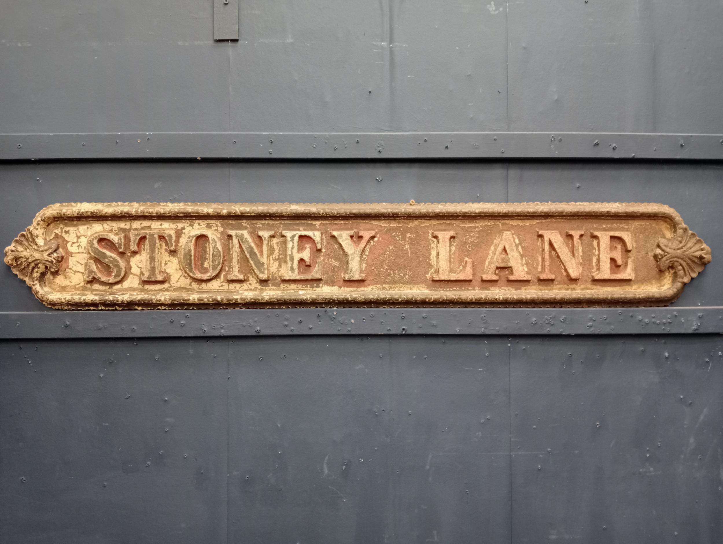 Stoney Lane cast iron street sign {H 21cm x W 140cm x D 2cm }.