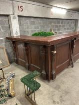 Good quality mahogany bar counter with decorative carved corbels {118cm H x 1158cm W x 200cm D}