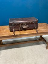 Early 20th C. leather suitcase {30cm H x 75cm W x 38cm D}