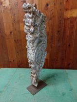 19th C. decorative hardwood sculpture raised on metal stand {82 cm H x 13 cm W x 23 cm D}.