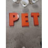 Vintage 1970s Perspex and tin PET advertising sign {45 cm H x 30 cm W x 8 cm D}.