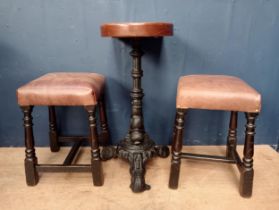 Cast iron dolphin pub table with D end solid top { H 73cm x W 28cm x D 50cm}.