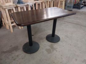 Bar - cafe - pub - restaurant table with hardwood table on double metal base {79 cm H x 115 cm W x