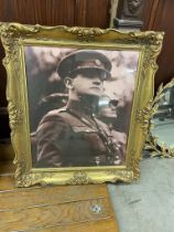 Black and white print of Michael Collins in gilt frame {75 cm H x 65 cm W
