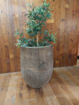 Large Coconut tree urn {99 cm H x 73 cm W x 73 cm D}.