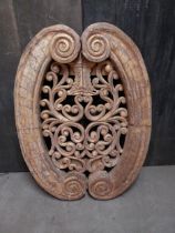 Decorative Indian carved hardwood wall panel {123 cm H x 90 cm W x 10 cm D}.