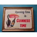 Opening time is Guinness time framed tinplate advertising sign {62cm H x 79cm W}