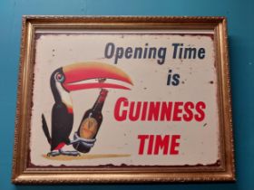 Opening time is Guinness time framed tinplate advertising sign {62cm H x 79cm W}