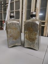 Pair of mercury glass bottles {32 cm H x 13 cm W x 13 cm D}.