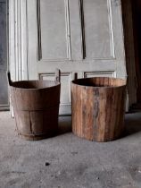 Two early 20th C. wooden log buckets from Vikings: Valhalla TV series{Approx. 47 cm H x 37 cm W x 37