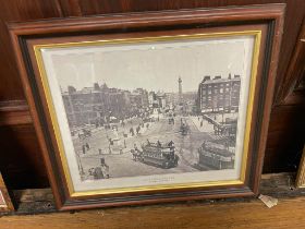 Framed black and white print - Sackville Street Dublin {32 cm H x 37 cm W}.