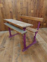 1950s pitch pine and cast iron double adjustable school desk {70 cm H x 102 cm W x 72 cm D}.