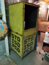 Rare early 20th C. hand painted metal Indian telephone box {194 cm H x 77 cm W x 80 cm D}.