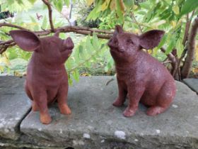 Good quality pair of cast iron pigs {29cm H x 30cm W x 21cm D}
