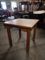 Good quality vintage Irish pine bar - cafe - pub - restaurant table {74 cm H x 71 cm W x71 cm D}.