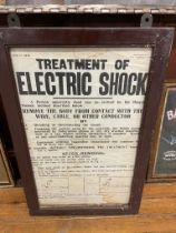 Framed instructions for the Treatment of Electric Shock {89 cm H x 57 cm W}.