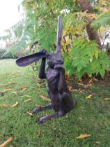 Exceptional quality bronze sculpture of a hare { 62cm H x 32cm W x 20cm D}