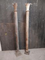 Rare pair of painted hardwood bar divider pillars {200 cm H x 29 cm W x 29 cm D}.