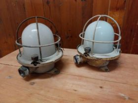 Pair of early 20th C. ships bulk head lights {Approx. 25 cm H x 16 cm W x 16 cm D}.