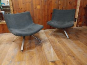 Pair of Italian designer chrome and upholstered easy chairs {74 cm H x 70 cm W x 77 cm D}.