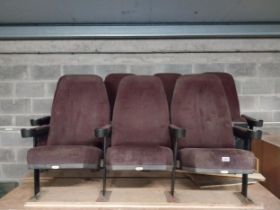 Set of four cinema seats {110 cm H x 233 cm W x65 cm D}.