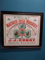 Finest Matured Irish Whiskey JJ Corby Henry Street Kilrush framed advertising print. {65 cm H x 75