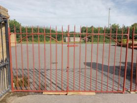 Pair of wrought iron entrance gates and a pedestrian gate {Entrance H 179cm x W 313cm x D 5cm