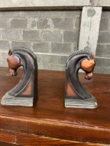 Book ends in the form of Horses heads {19 cm H x 11 cm W x 9 cm D}.