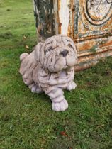 Good quality moulded stone model of a Shar Pei dog {27cm H x 34cm W x 20cm D}