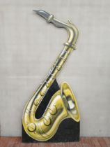 Large saxophone wooden wall art {H 243cm x W 109cm x D 12cm}.