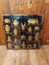 Japanese lacquered and gilded wall panel {126 cm H x 122 cm W x 2 cm D}.