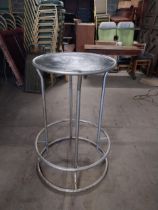 Vintage metal industrial high circular bar - pub table with inset wooden top {107 cm H x 78 cm W x78
