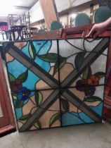 Early 20th C. leaded stained glass panel {89 cm H x 89 cm W}.