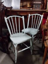 Pair of early 20th C. painted pine kitchen chairs raised on turned legs {80 cm H x 38 cm W x37 cm