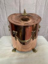 Lidded Copper coal bucket with swag decoration.