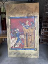 Hand painted wooden panel Knight scenes featured in Brave Heart Film {260 cm H x 153 cm W}.