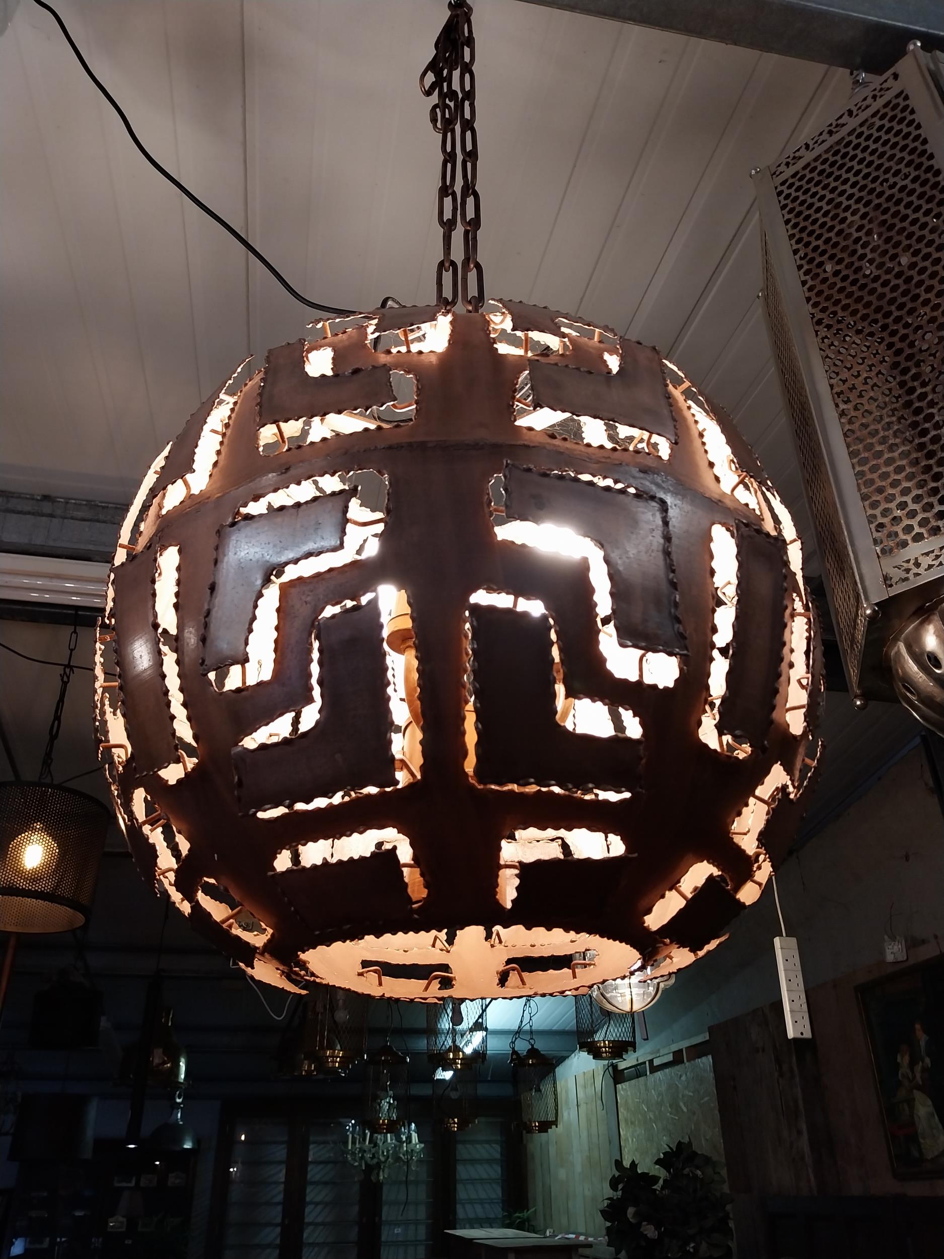 Unusual copper hanging lantern {60 cm H x 50 cm W x 50 cm D}. - Image 2 of 3